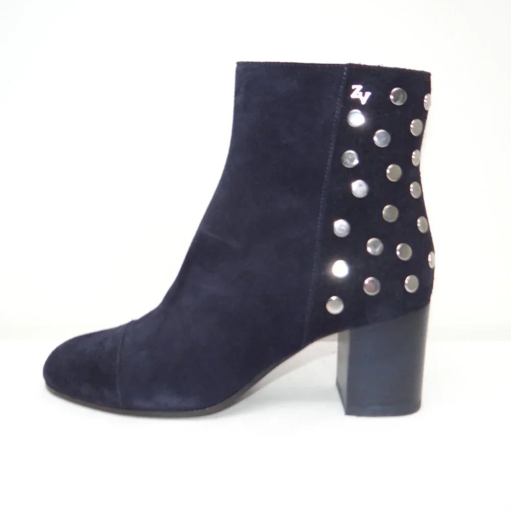 ZADIG & VOLTAIRE studded suede LENA ankle boots INK BLUE EU 37 US 6.5